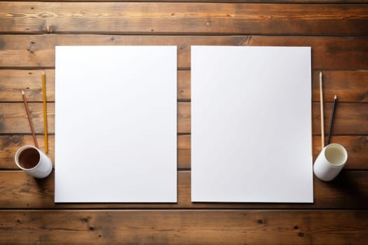 Two blank drawing sheets on the table. Searching for ideas for creativity.