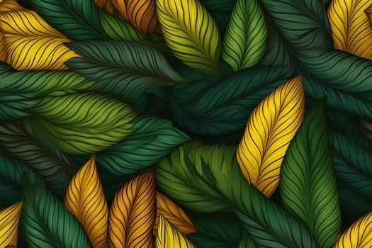 Pattern of green and yellow leaves. Beautiful background. Generated by artificial intelligence