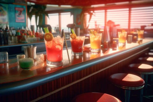 nightlife fresh ocean juice bar ai tropical beverage party cocktail glass nightclub travel interior alcohol club lemon vintage refreshing festive drink. Generative AI.