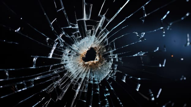 Bullet hole glass abstract background - crime gun shot. AI