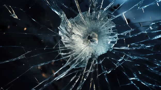 Bullet hole glass abstract background - crime gun shot. AI