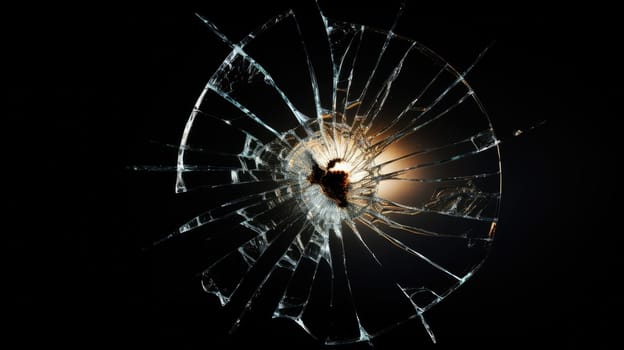 Bullet hole glass abstract background - crime gun shot. AI