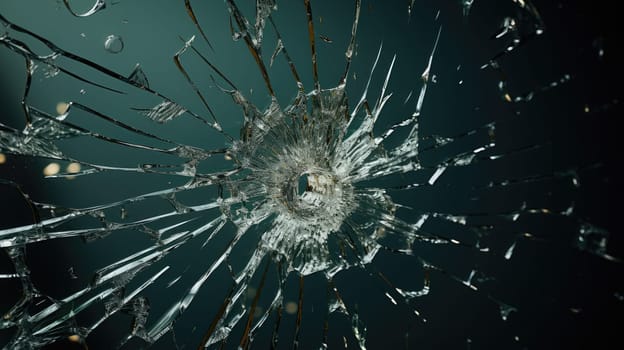 Bullet hole glass abstract background - crime gun shot. AI