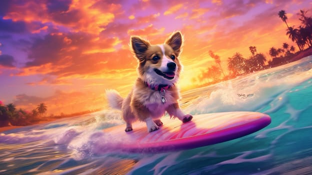 dog ocean terrier surfboard funny surfer fun vacation holiday labrador animal trendy summer sea wave beach board hawaii puppy sun. Generative AI.