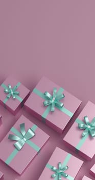Gifts box on pink background. 3D Rendering. Vertical size