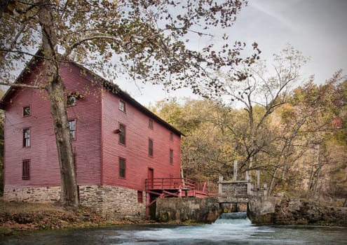 mill house at alley spring missouri in fall