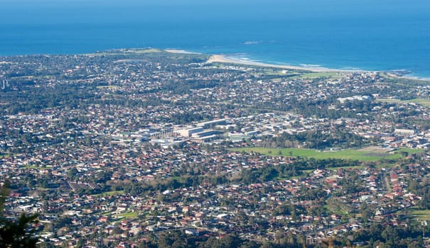 looking down onto wollongong city and suburbs