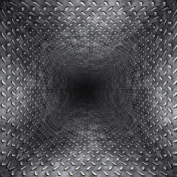 diamond plate metal tunnel or shaft