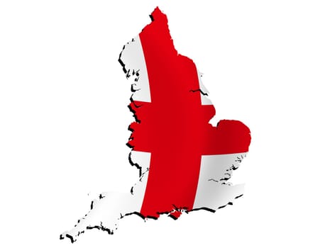 map of England filled with national flag and shade (3D-effect)