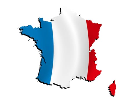 map of France filled with national flag and shade (3D-effect)