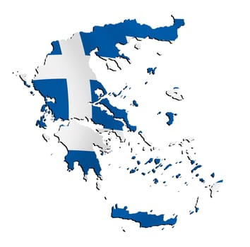 map of Greece filled with national flag and shade (3D-effect)