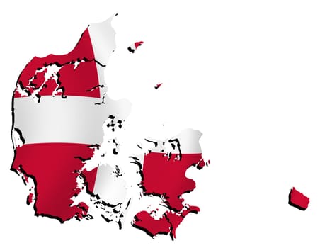 map of Denmark filled with national flag and shade (3D-effect)