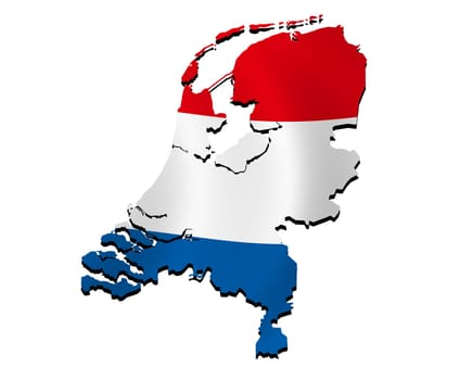 map of Netherlands filled with national flag and shade (3D-effect)
