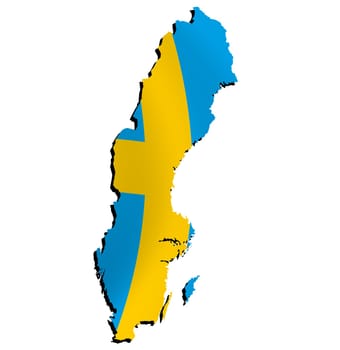 map of Sweden filled with national flag and shade (3D-effect)
