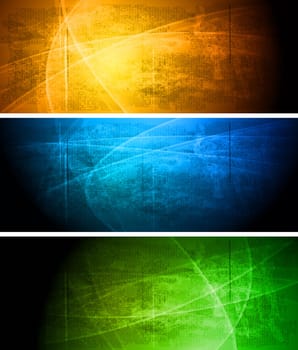 Set of vibrant grunge banners. Eps 10 vector illustration