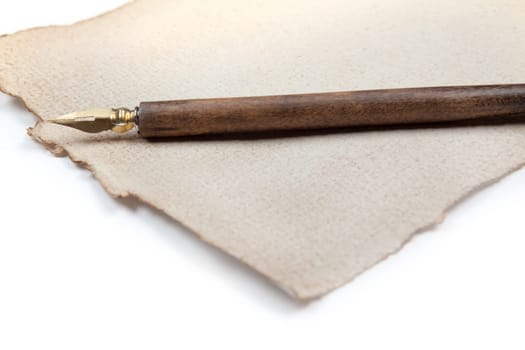 Correspondence Antique,old paper with quill in white background