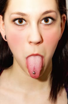 Woman with tongue piercing