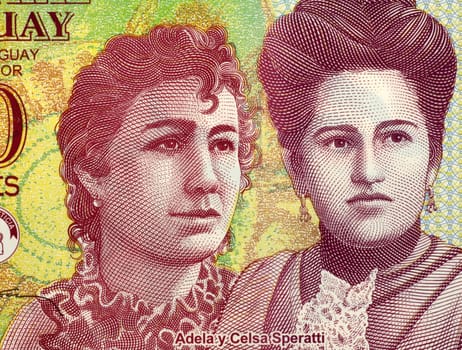 Adela and Celsa Speratti on 2000 Guaranies 2009 Banknote from Paraguay. Paraguayan sisters and 19th century educators.