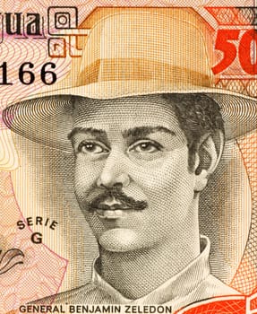 Benjamin Zeledon (1879-1912) on 5000 Gordobas 1985 Banknote from Nicaragua. Lawyer, politician and Nicaraguan military awarded the posthumous title of National Hero of Nicaragua.