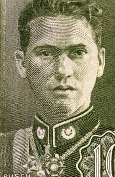 German Busch (1904-1939) on 10  Bolivianos 1962 Banknote from Bolivia. Bolivian military officer and president of Bolivia during 1937-1939.
