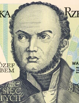 Josef Bem (1794-1850) on 10 Zlotych 1982 Banknote from Poland. Polish general national hero of Poland and Hungary.