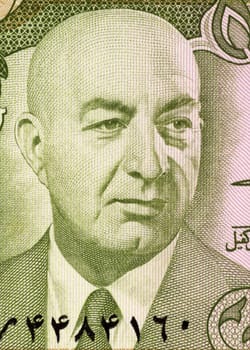 Mohammed Daoud Khan (1909-1978) on 10 Afghanis 1977 Banknote from Afghanistan. President of Afghanistan during 1973-1978.