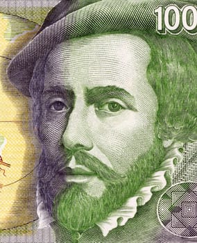 Hernan Cortes (1485-1547) on 1000 Pesetas 1992 Banknote From Spain. Spanish Conquistador who led an expedition that caused the fall of the Aztec Empire.