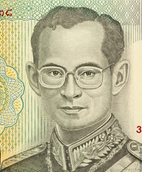 King Rama IX (born 1927) on 20 Baht 2011 Banknote from Thailand. King of Thailand.