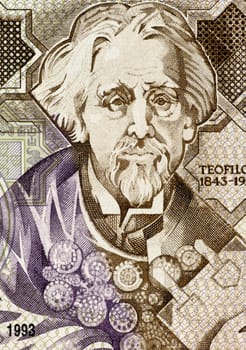 Teofilo Braga (1843-1924) on 1000 Escudos 1993 Banknote from Portugal. Portuguese writer, playwright, politician and leader of the Republican Provisional Government after the abdication of King Manuel II, as well as the second elected President of the Fir