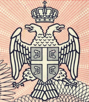 Serbian Arms on 100000 Dinara 1993 Banknote from Bosnia Herzegovina.