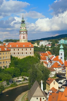View of State Chateau and the town of Cesky Krumlov (Czech Republic). Vertically.