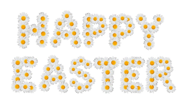Happy Easter Sign Made of Daisy Flowers - Isolated  on White