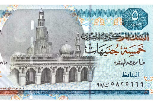 5 five pound bill of Egypt, green pattern, detail