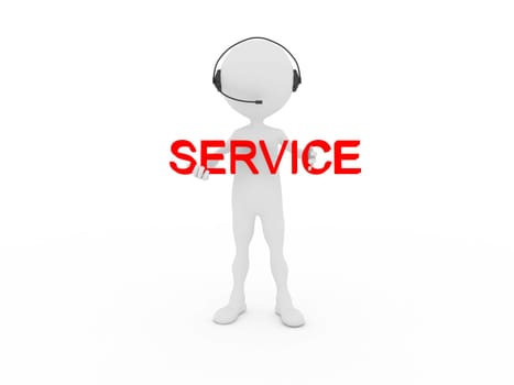 3d human talk with his headhpones. Service Concept