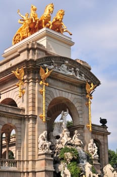 The park of the ciutadella with waterfall (designed by Josep Fontsere in 1875) - Barcelona, Spain.