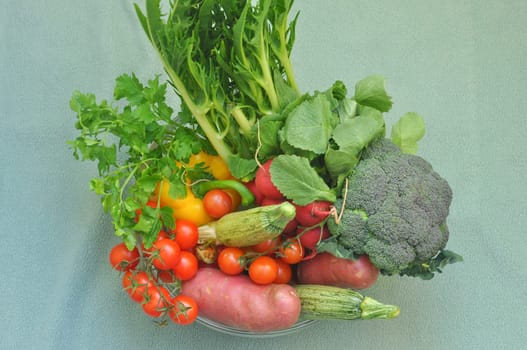 Vegetables and fruit on a supermarket shelf