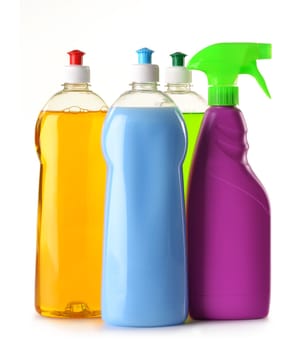 Detergent bottles isolated on white