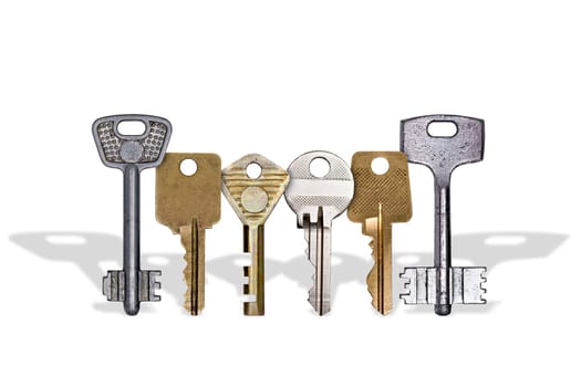 row of keys, isolated on white background