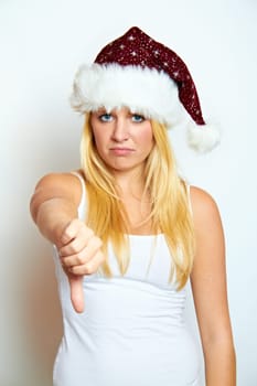 Frustrated Santa Claus with thumbs down