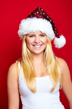 Laughing young beautiful woman at christmas