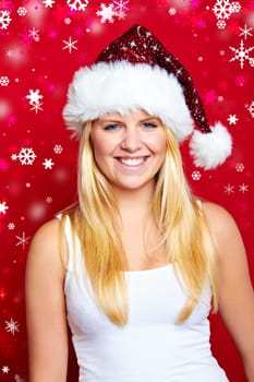Laughing young beautiful woman at christmas