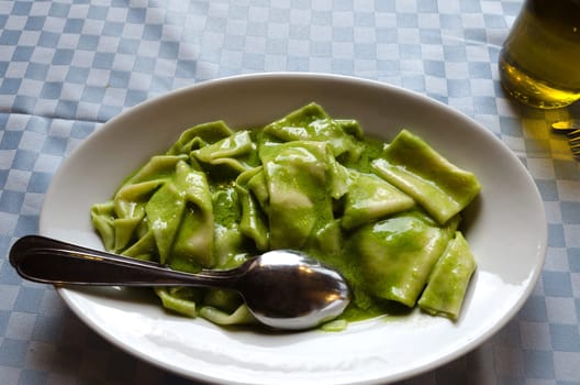 lasagna topped with pesto of Genoa in Liguria