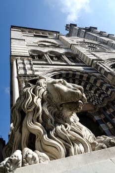 Cathedral of Genoa with marble lion