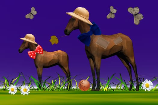 two horses dressed up