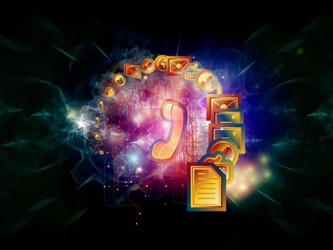 Abstract design made of communication symbols, gears and abstract design elements on the subject of global communications, messaging, information exchange and modern technologies