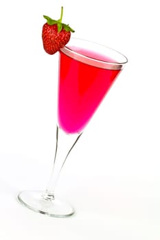 Vibrant Red Cocktail garnished with a strawberry