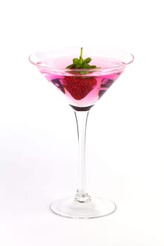 A pink martini garnished with a strawberry