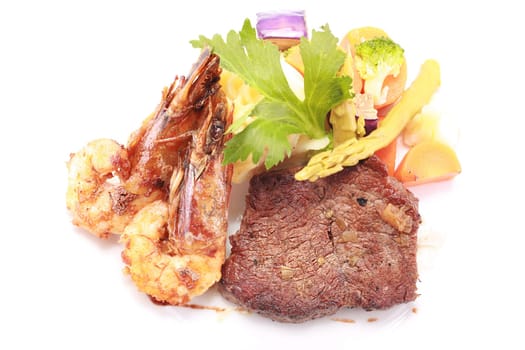 Gourmet food over a white background