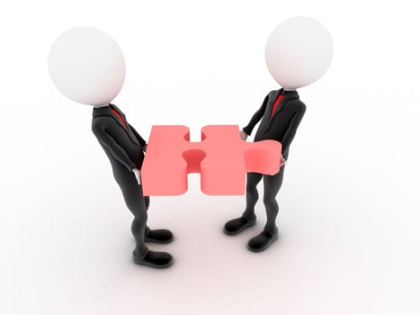 Businessmen with puzzle. Teamwork. 3d