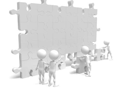 business teamwork - business men making a puzzle over a white background